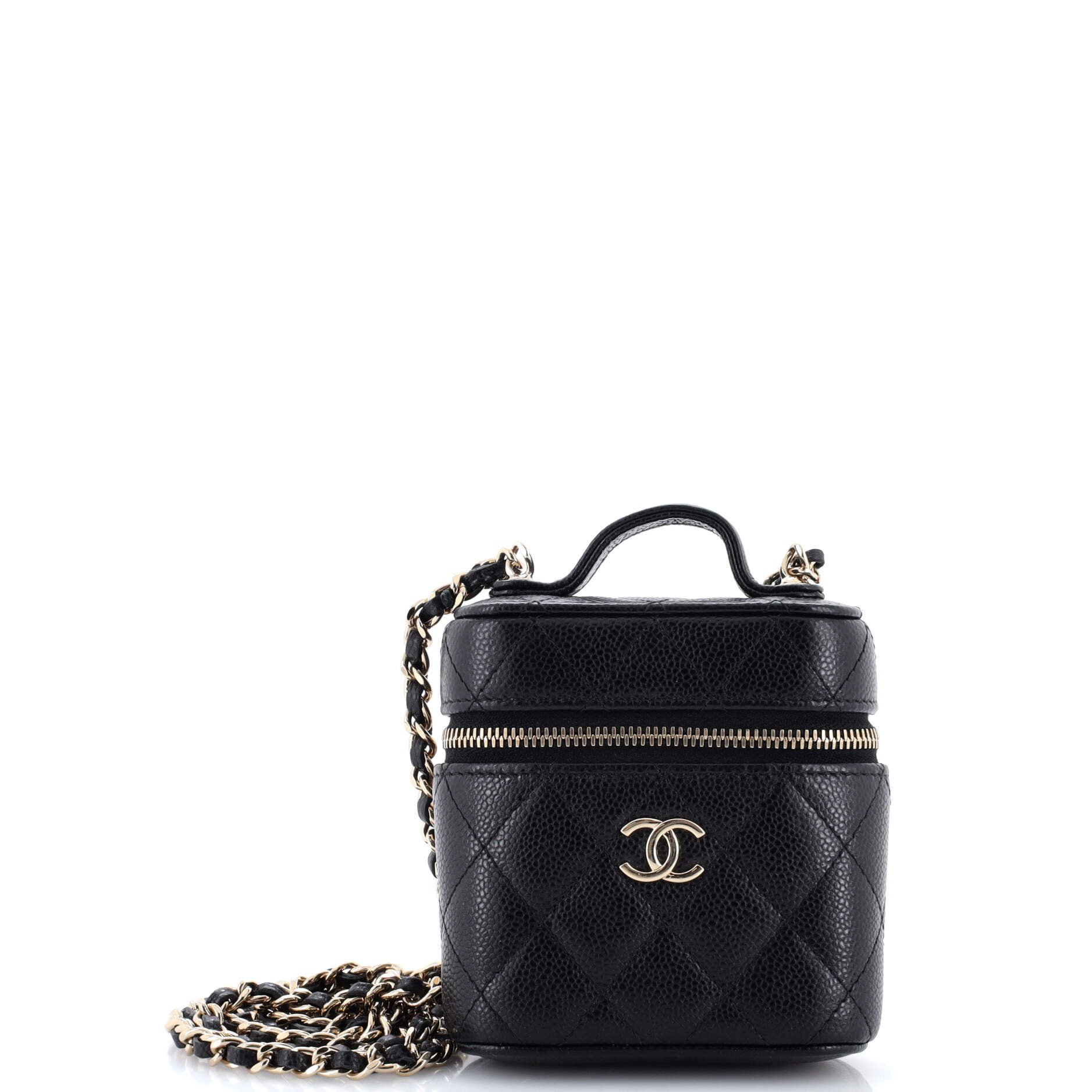 Handle with Care Vanity Case with Chain Quilted Caviar