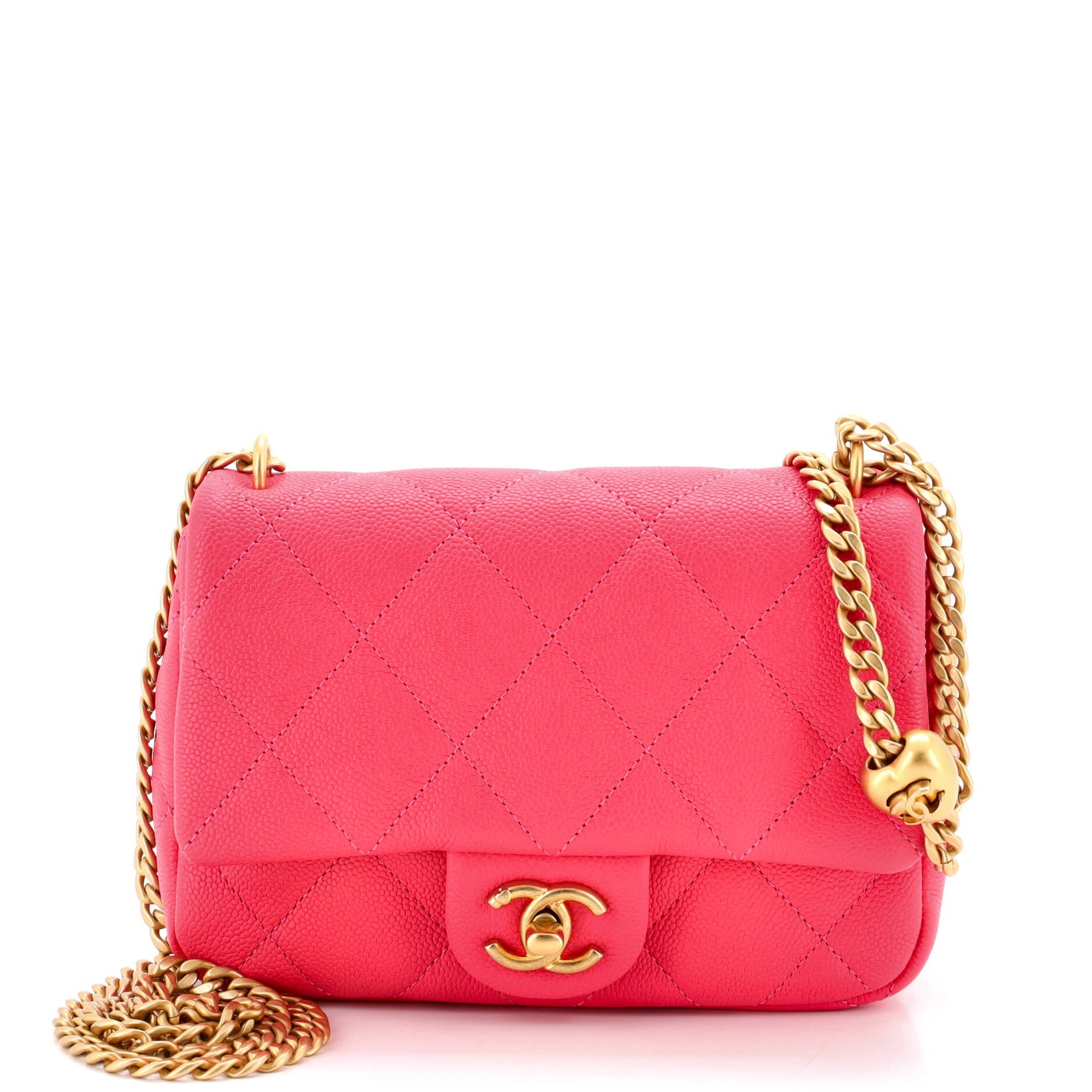Sweet Heart Chain Flap Bag Quilted Caviar Mini