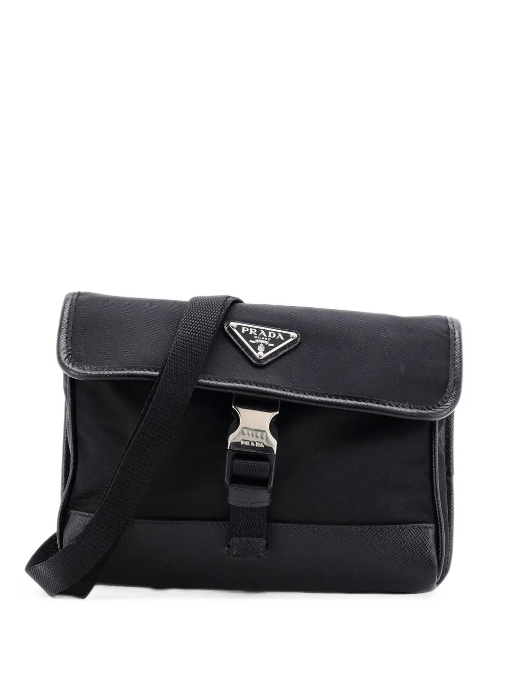 Buckle Flap Re-Nylon and Leather Small crossbody bag