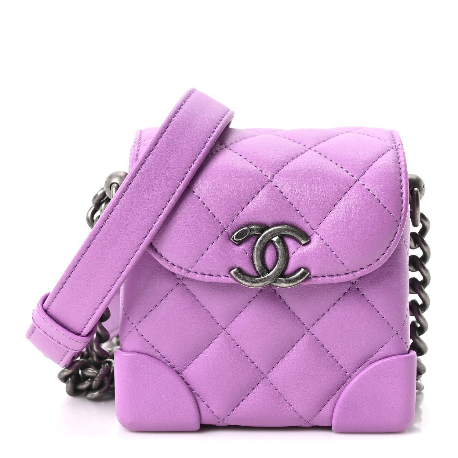 Chanel Lambskin Quilted Mini Box Bag Purple