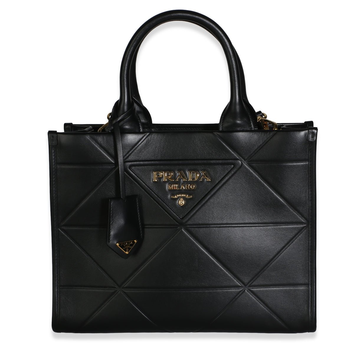 Black Triangolo Embossed Soft Calfskin Small Symbole Tote