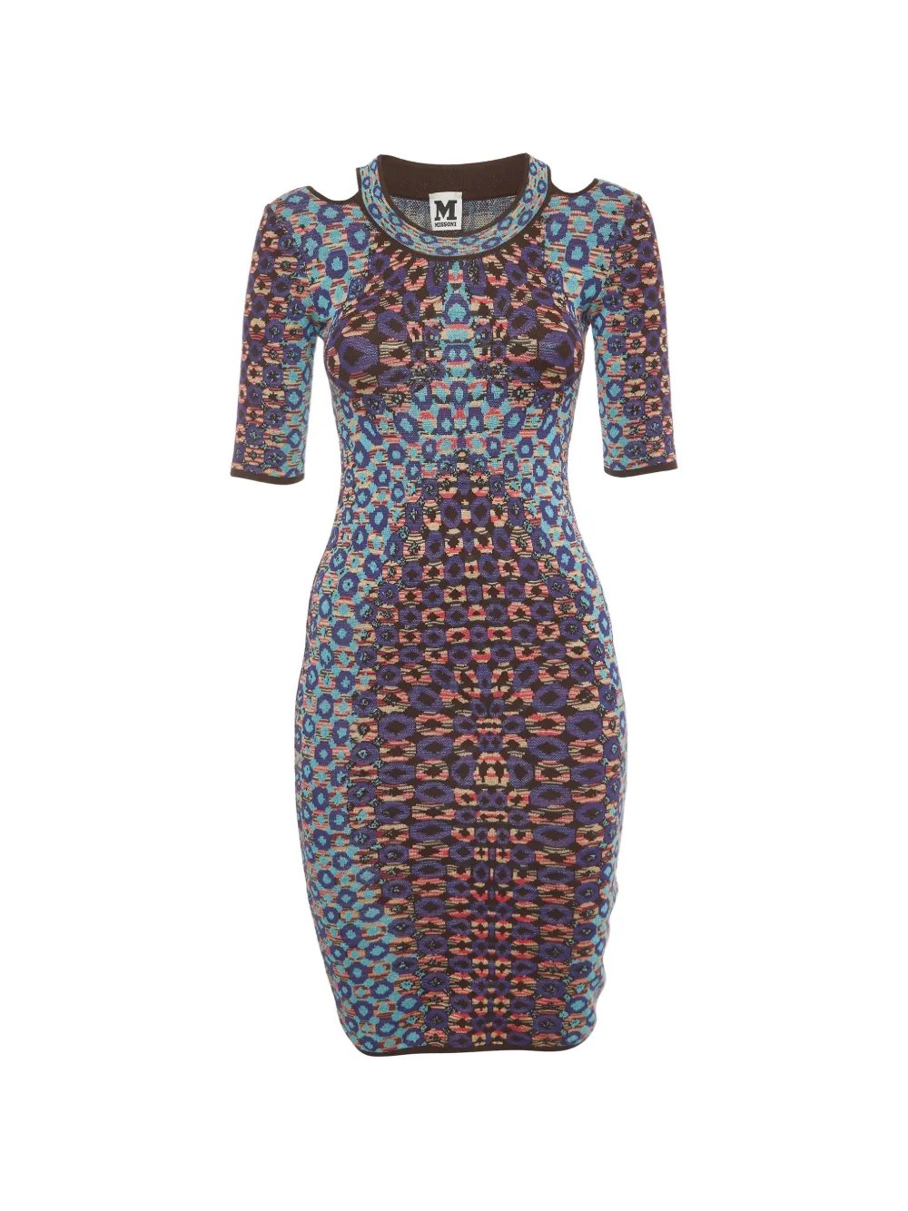 patterned-knit cutout-shoulder midi dress