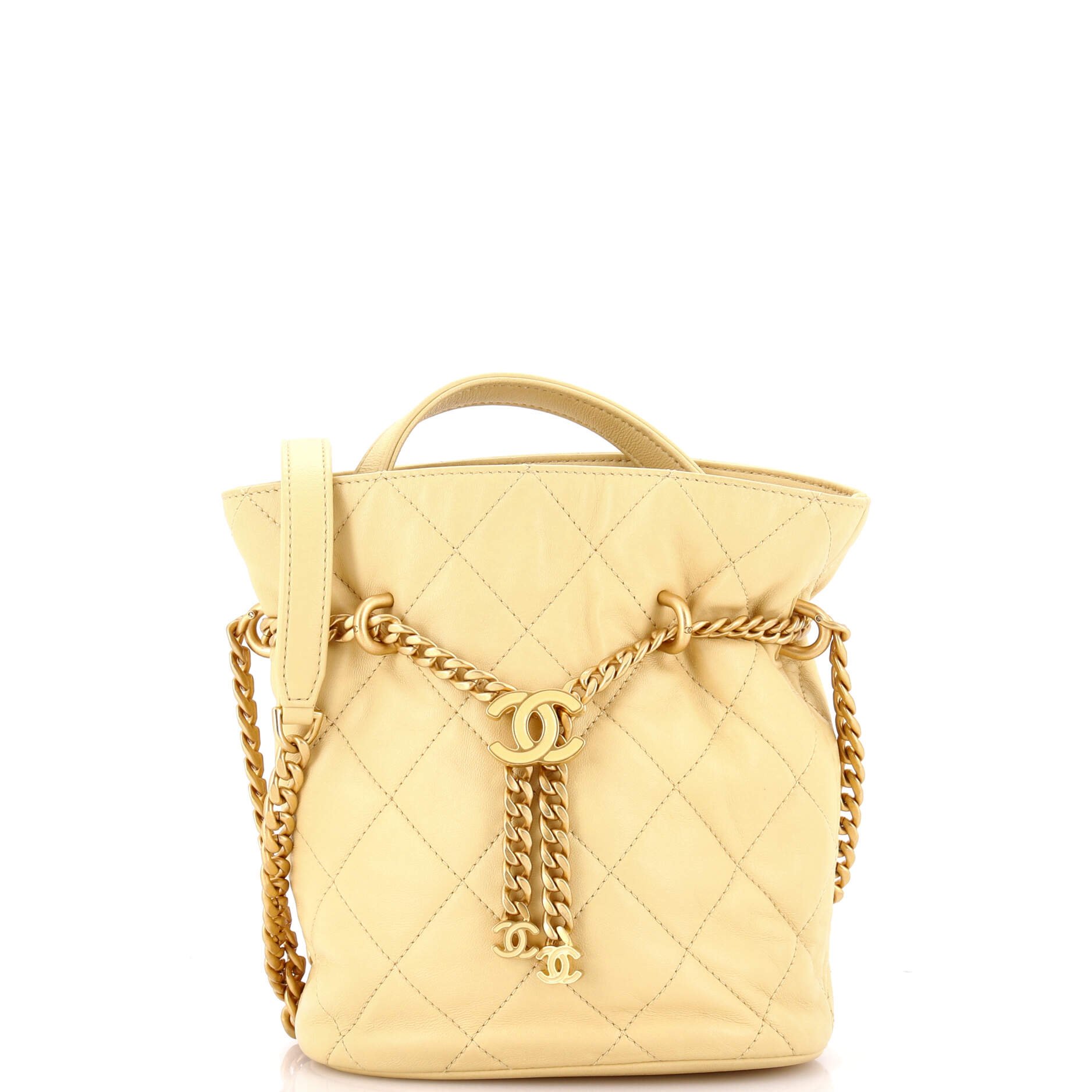 Pending CC Drawstring Bucket Bag Quilted Lambskin Small