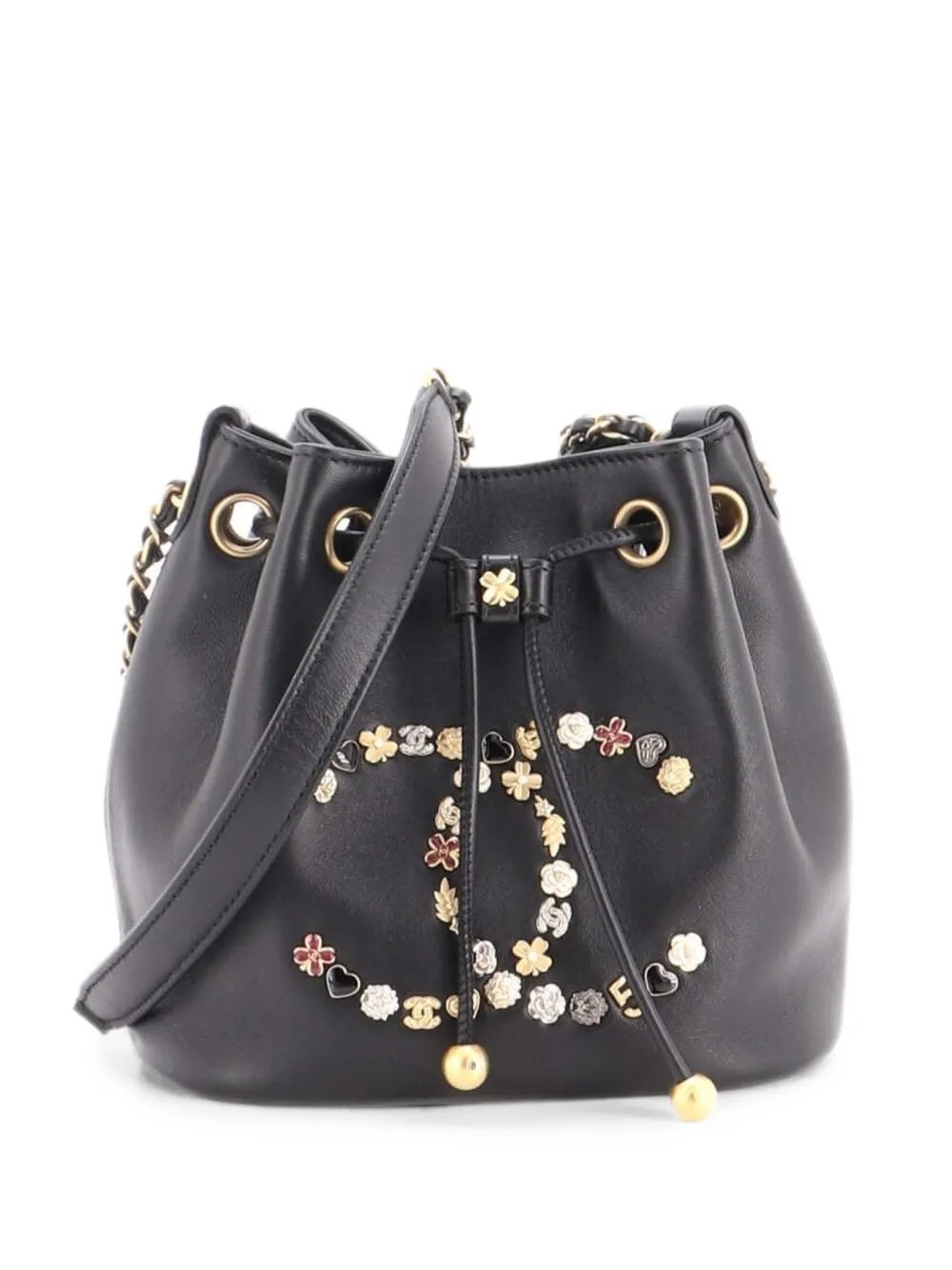 Lucky Charms CC Drawstring Embellished Lambskin Mini bucket bag