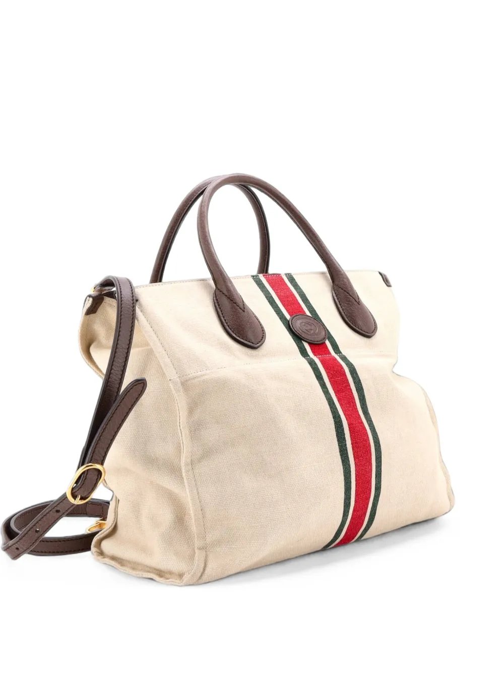 Foldable Web Canvas with Leather Small tote bag