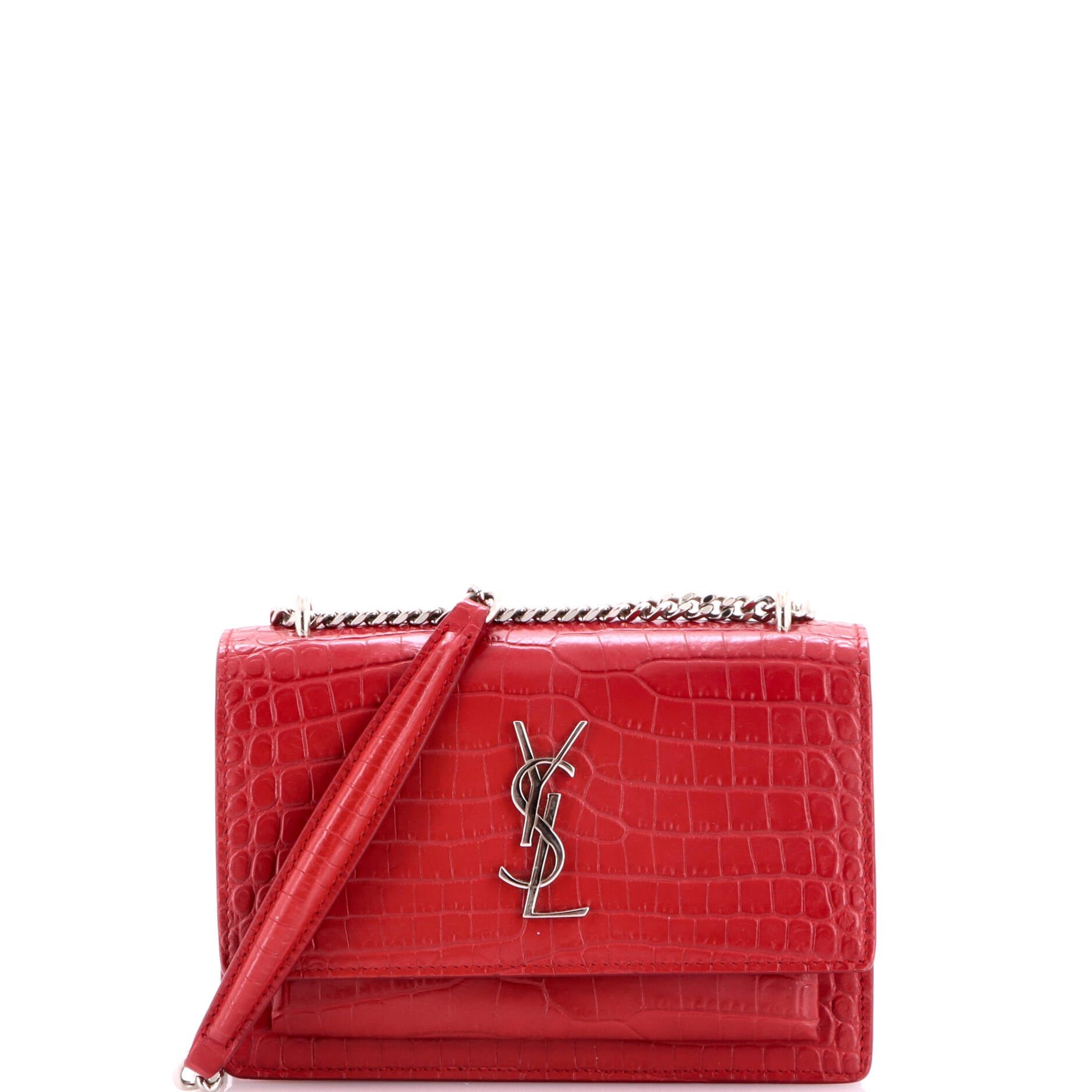 Sunset Chain Wallet Crocodile Embossed Leather