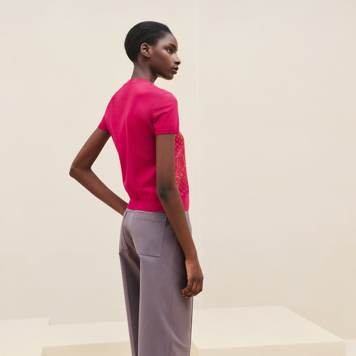 Rose Canneberge "Eperon d'Or Bandana" Short-sleeve Twillaine Sweater