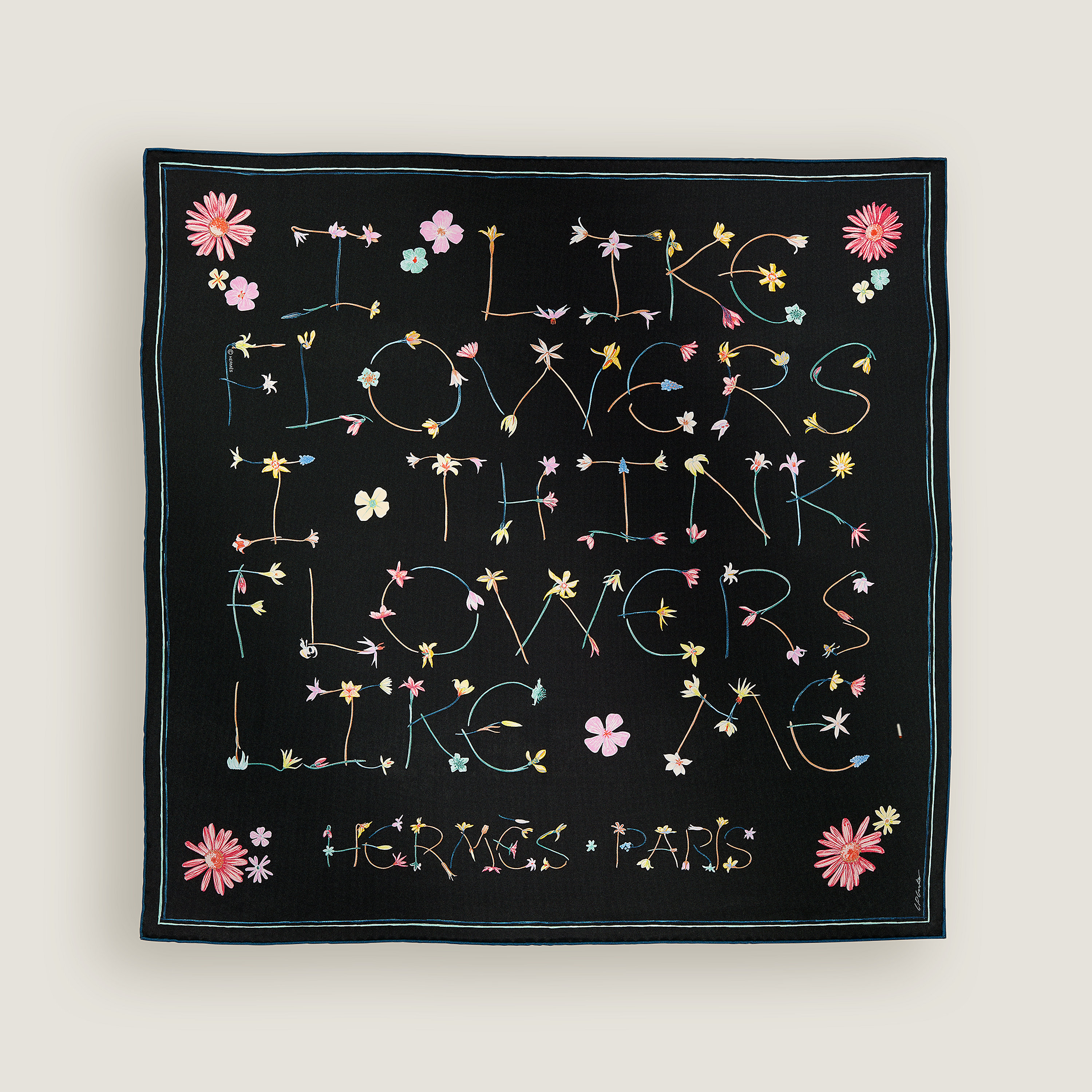 Hermès I Like Flowers scarf 70 Noir/Rose/Multicolore | BagUSeek