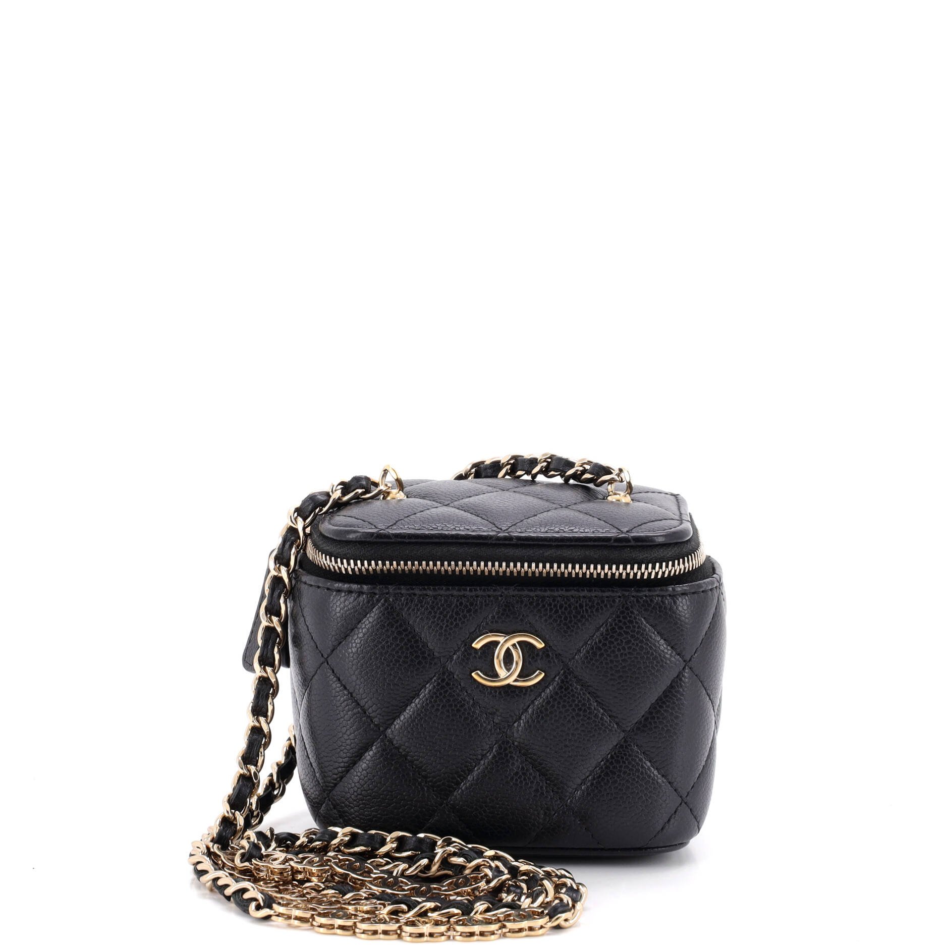 Tiny CC Link Vanity Case with Chain Quilted Caviar Mini