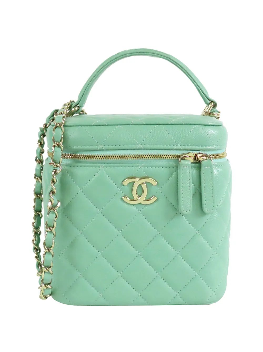2021 Small CC Caviar Top Handle Vanity Case with Chain satchel