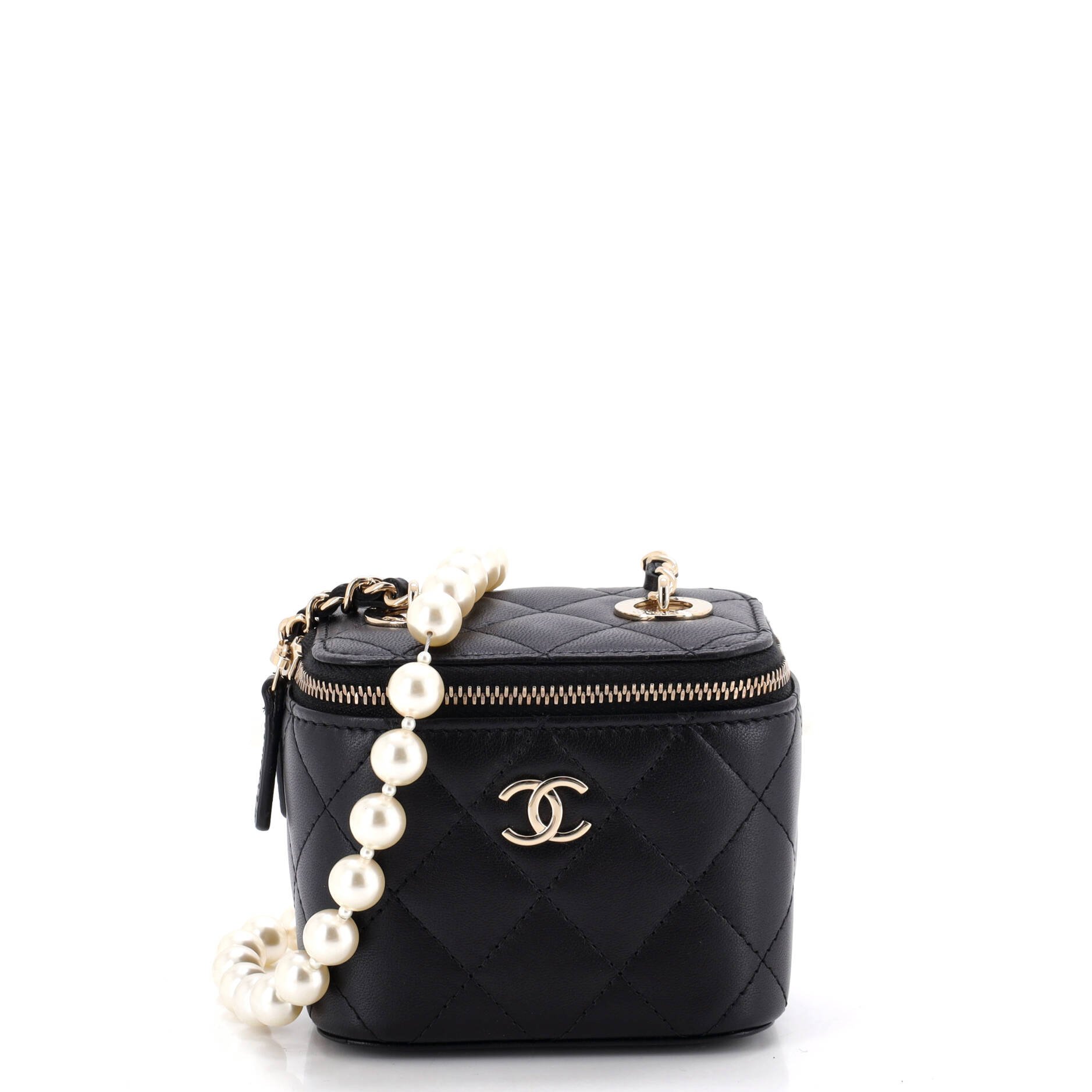 Vanity Case with Pearl Chain Quilted Lambskin Mini