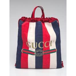 Gucci Gucci Red/White/Blue Striped Canvas Drawstring Backpack Bag