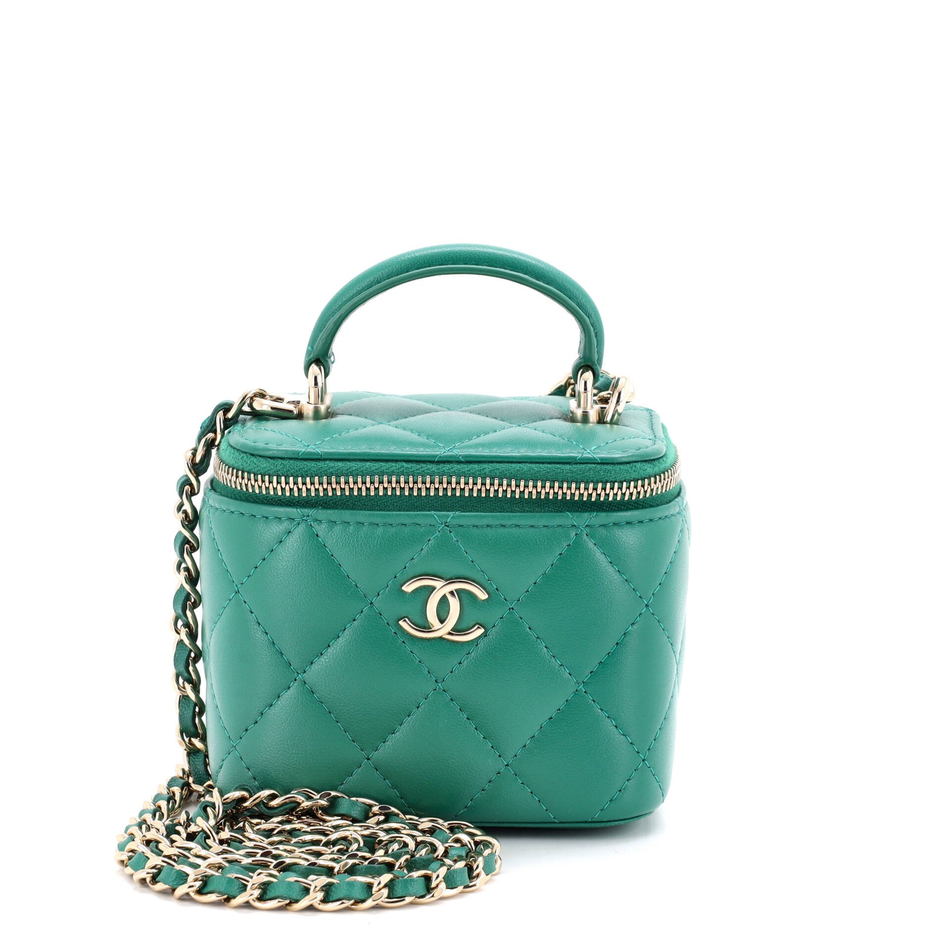 Classic Top Handle Vanity Case with Chain Quilted Lambskin Mini