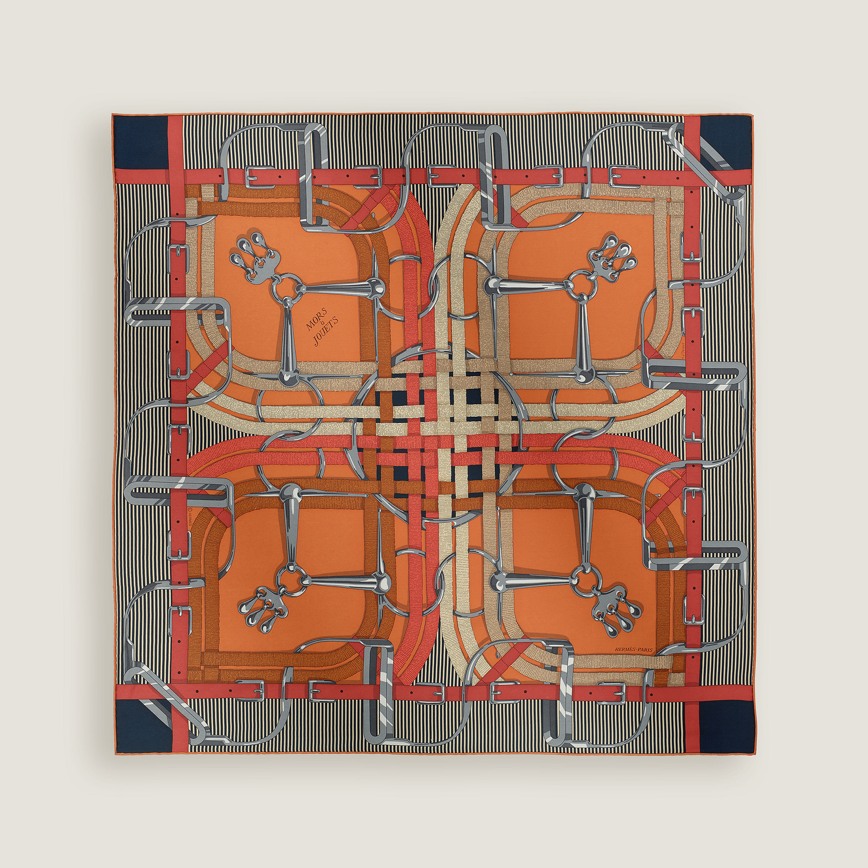 Hermès Mors a Jouets Chemise scarf 70 Orange Cuit/Caramel/Gris