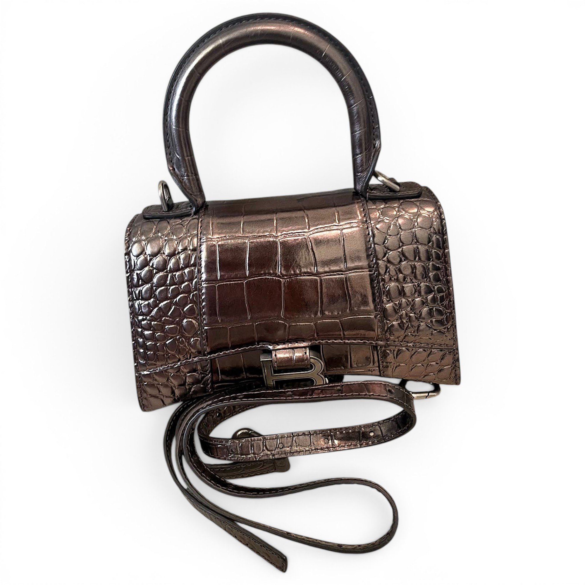 Hourglass leather handbag