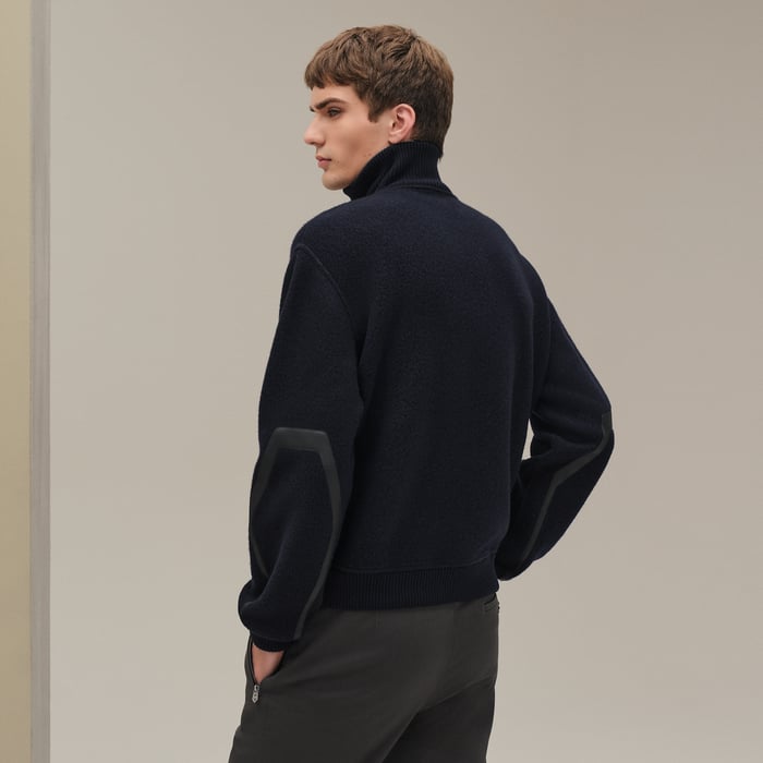 Marine Full-zip Sweater With Leather Detail