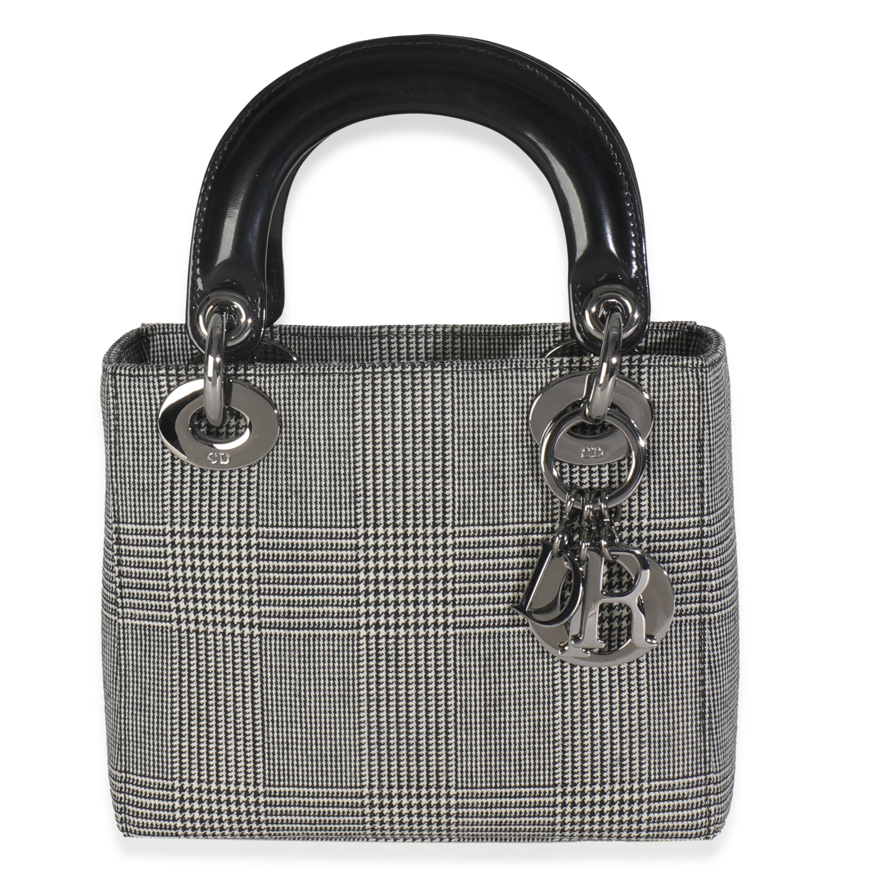 Dior Vintage Black White Houndstooth Canvas Mini Lady Dior