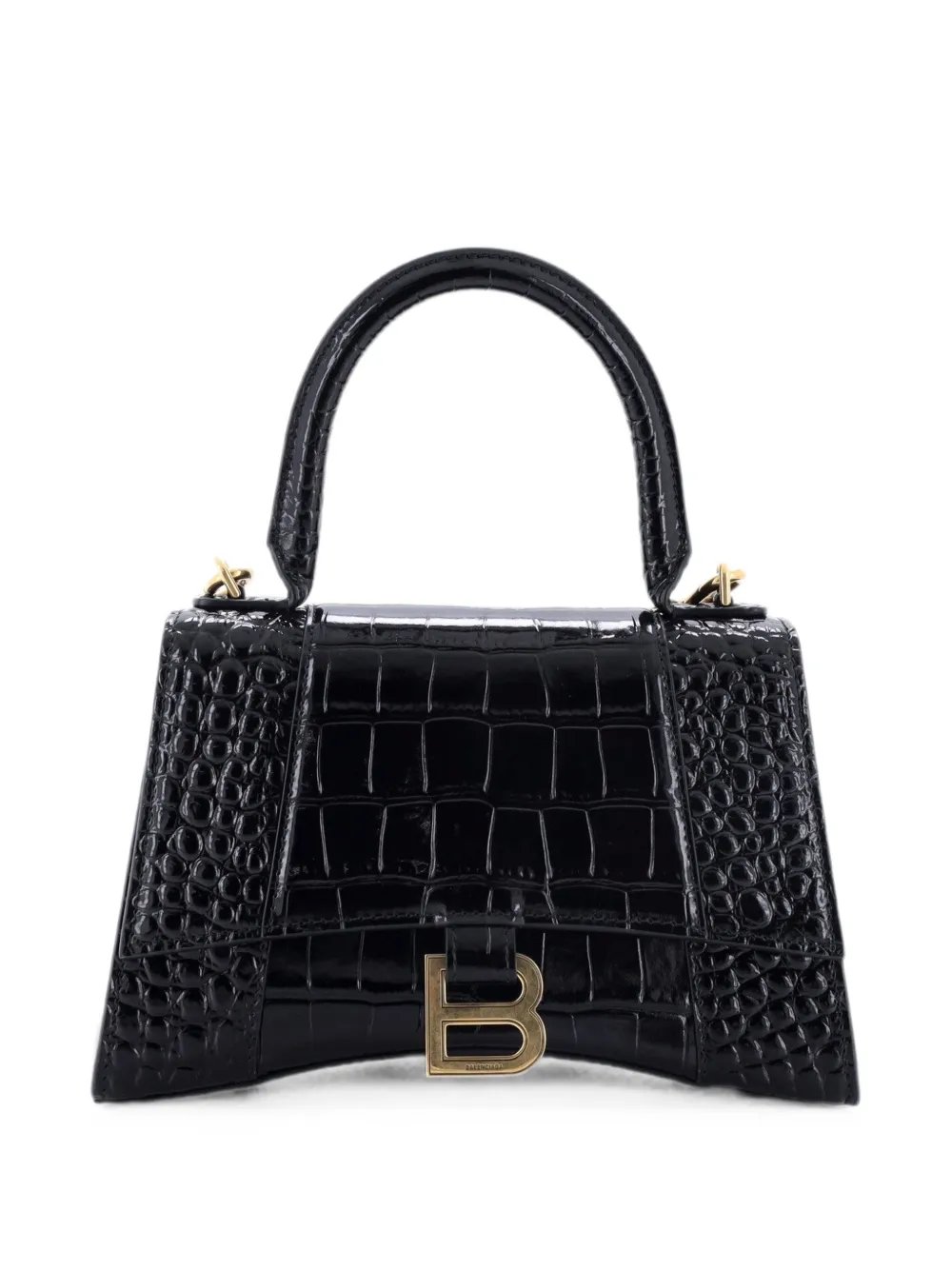 Hourglass Top Handle Bag Crocodile Embossed Leather XS satchel
