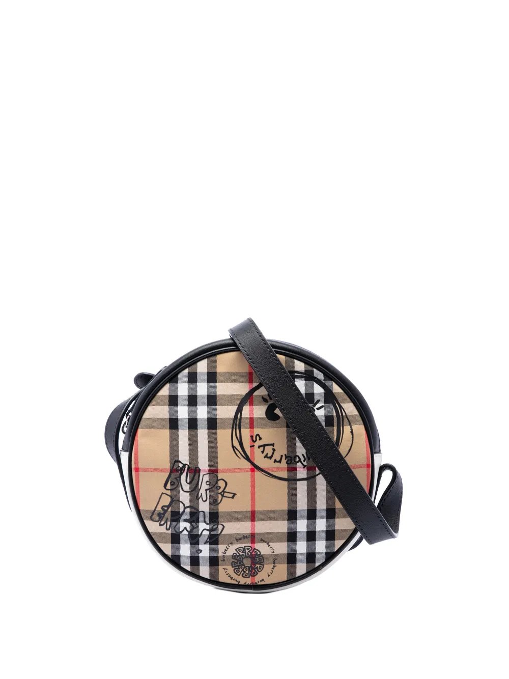 2000-2017 House Check Canvas and Calfskin Cartoon Print Round crossbody bag