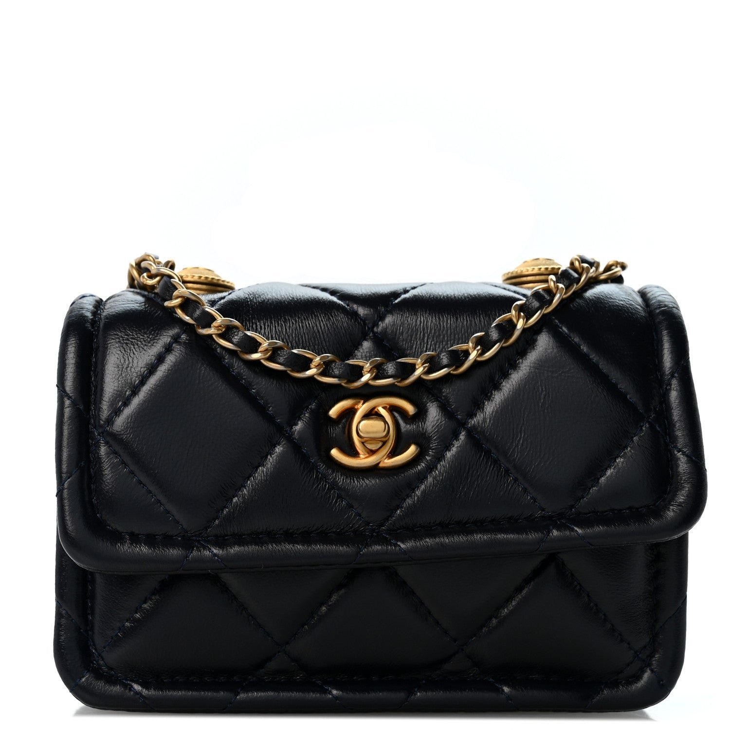 Chanel Shiny Lambskin Quilted Extra Mini Flap Navy Blue