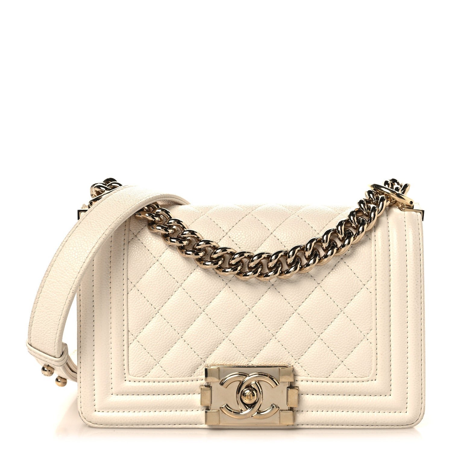 Chanel Caviar Quilted Small Boy Flap White