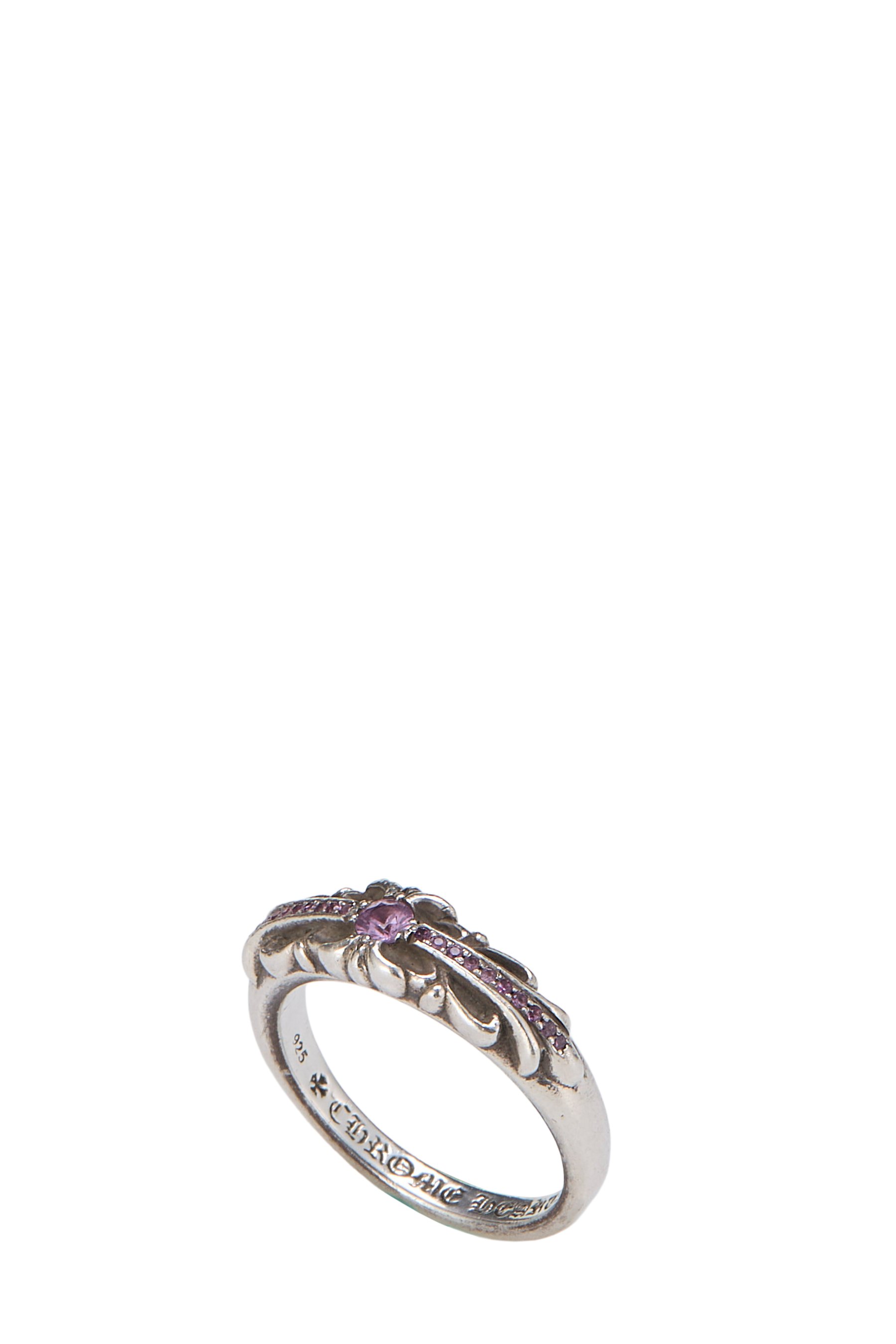 Chrome Hearts Sterling Silver Pink Sapphire Baby Classic Floral Cross Ring