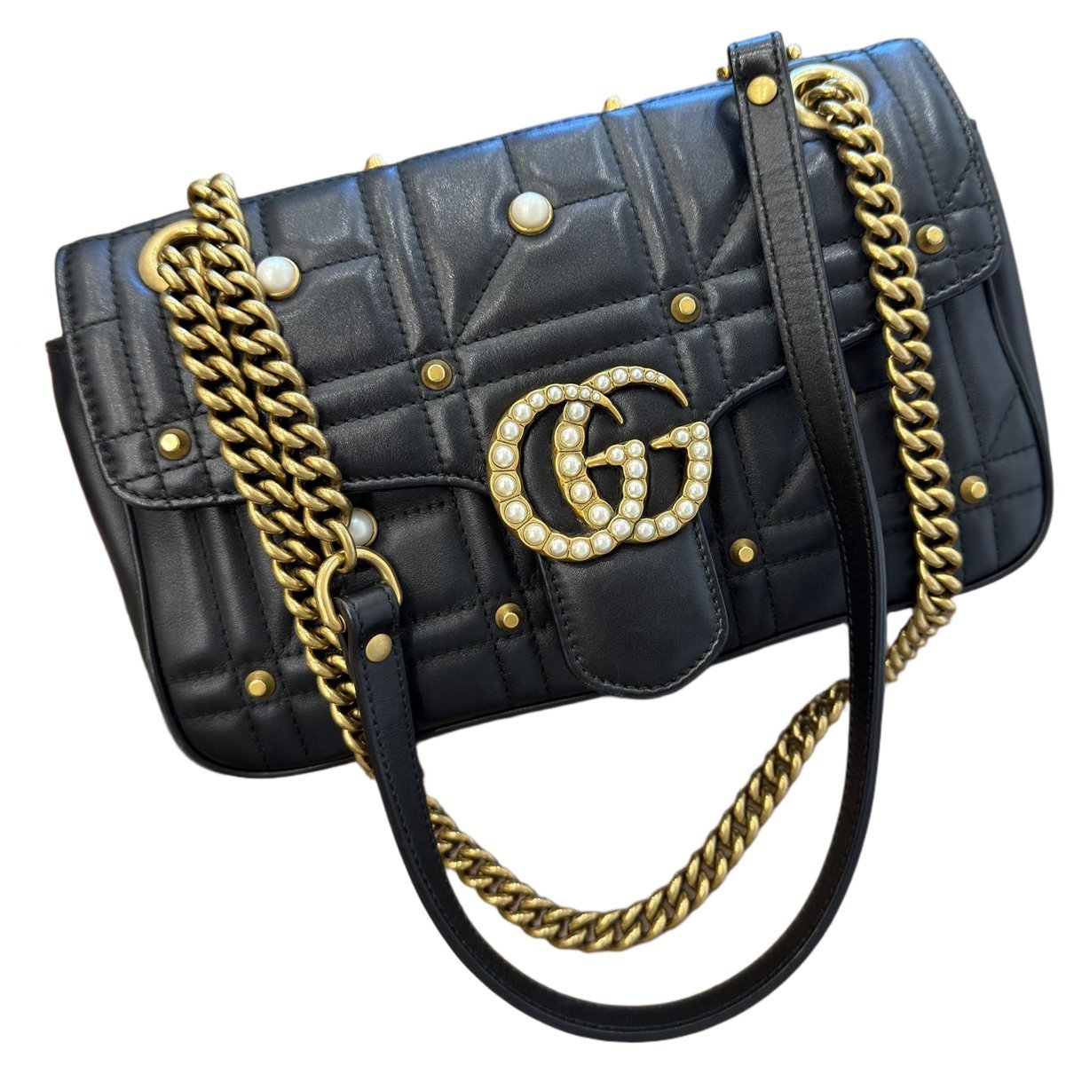 Pearly GG Marmont Flap leather crossbody bag