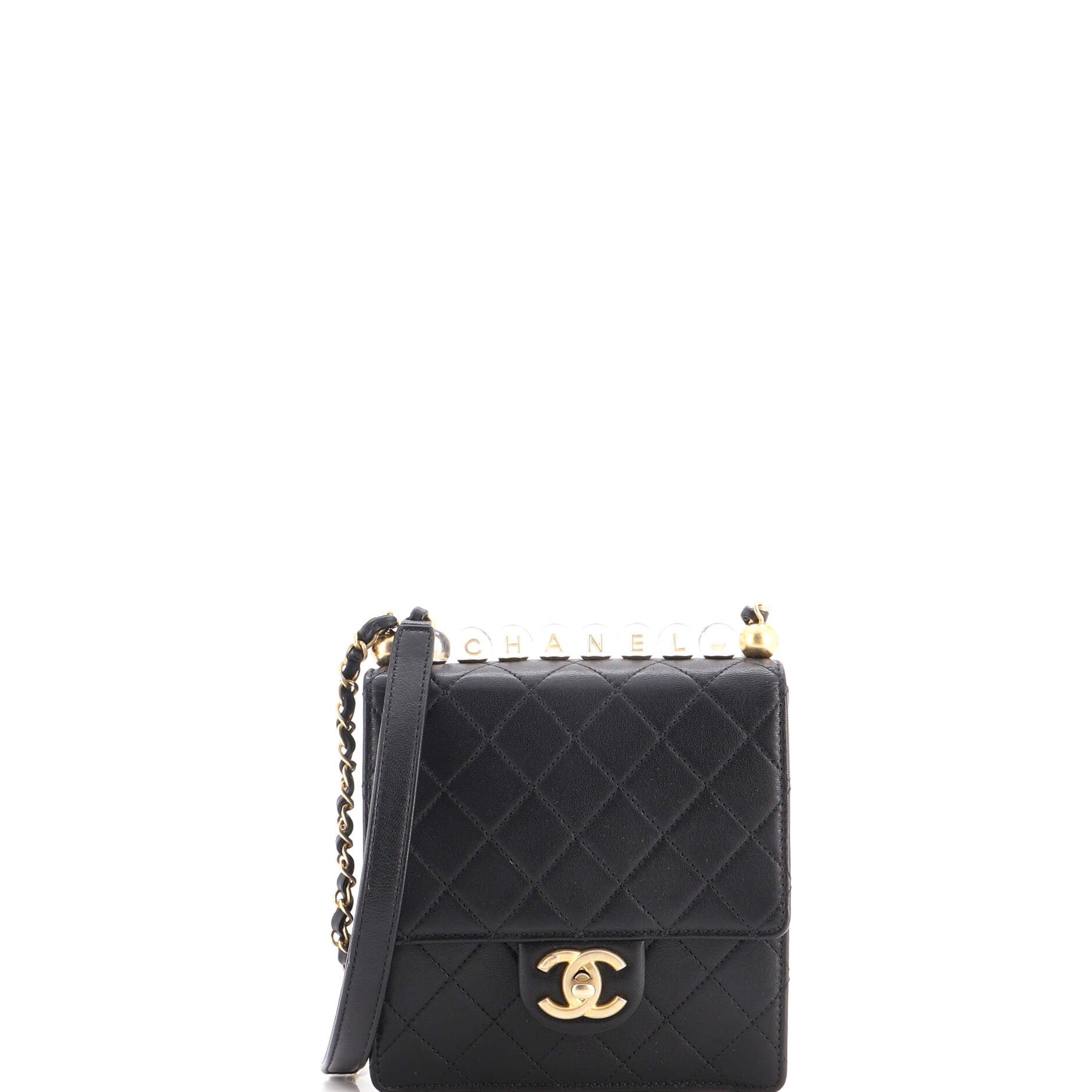 Chic Pearls Flap Bag Quilted Goatskin with Acrylic Beads Mini