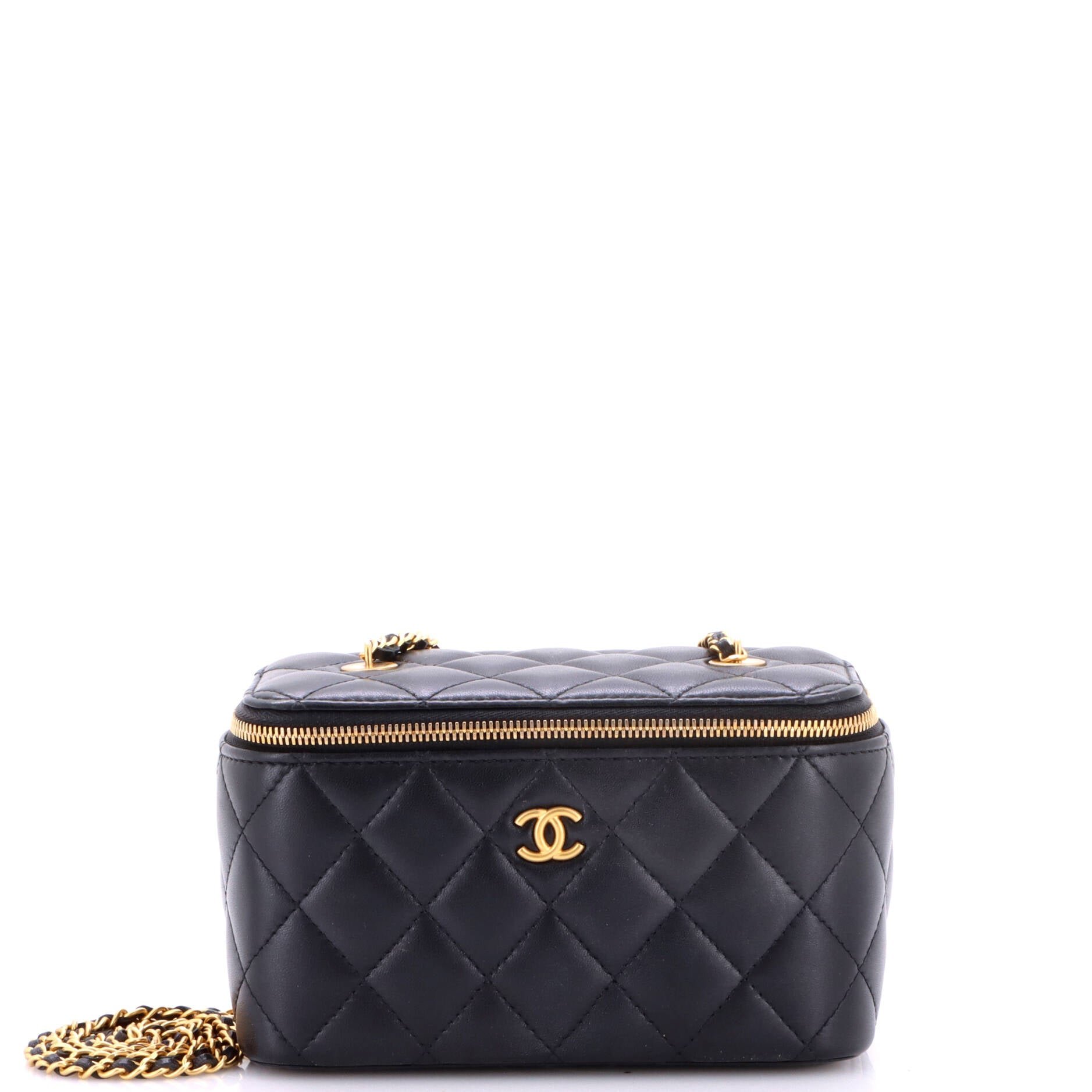 Coco de Toi Heart Vanity Case with Chain Quilted Lambskin Small