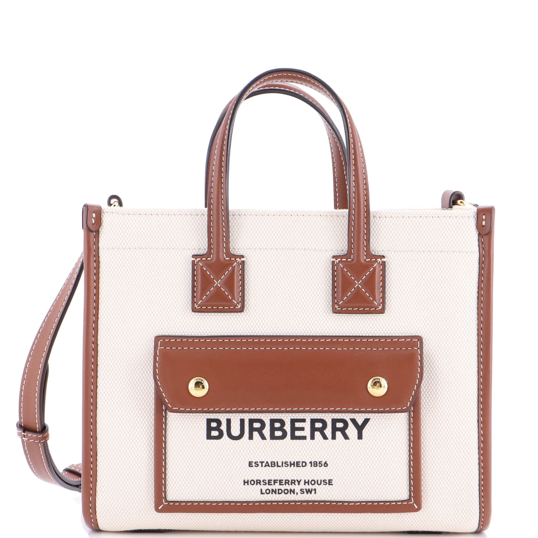 Burberry Freya Shopping Tote Canvas with Leather Mini