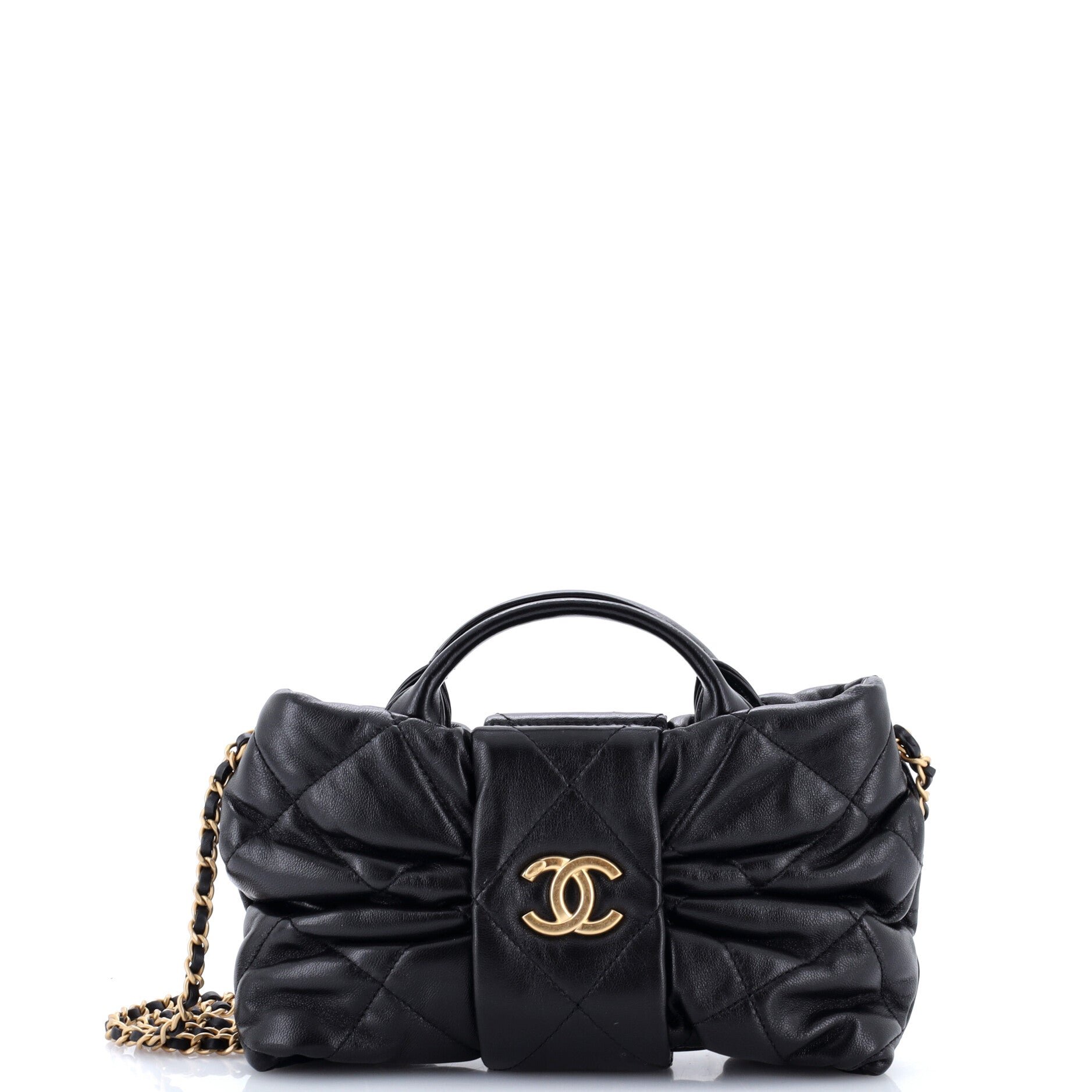 CC Bow Chain Shoulder Bag Quilted Leather Mini