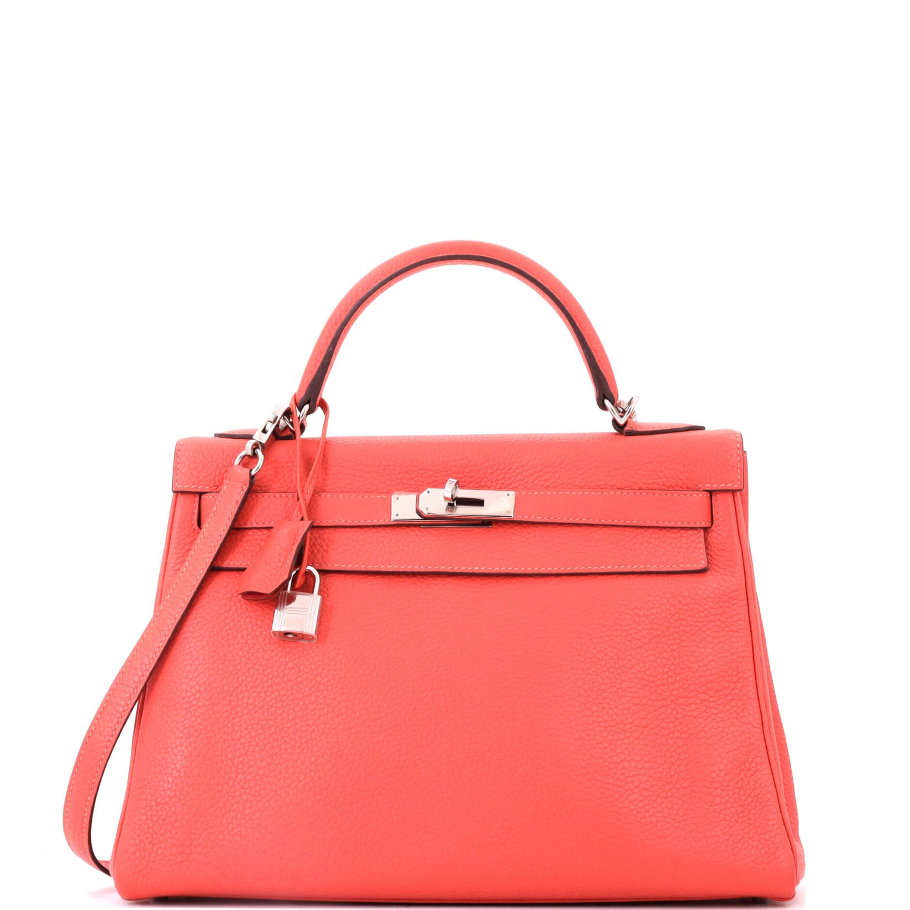 Kelly Handbag Rouge Pivoine Clemence with Palladium Hardware 32