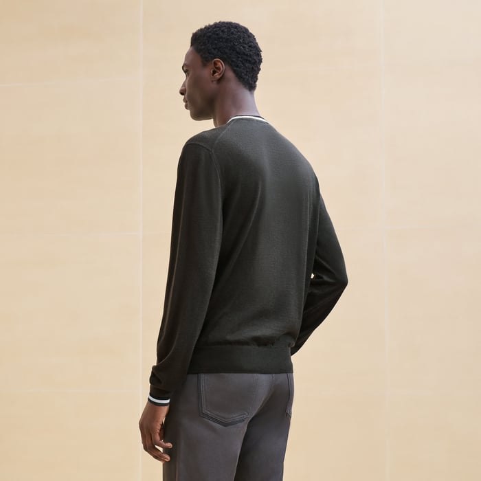 Kaki "Rayures & Twist" Crewneck Sweater