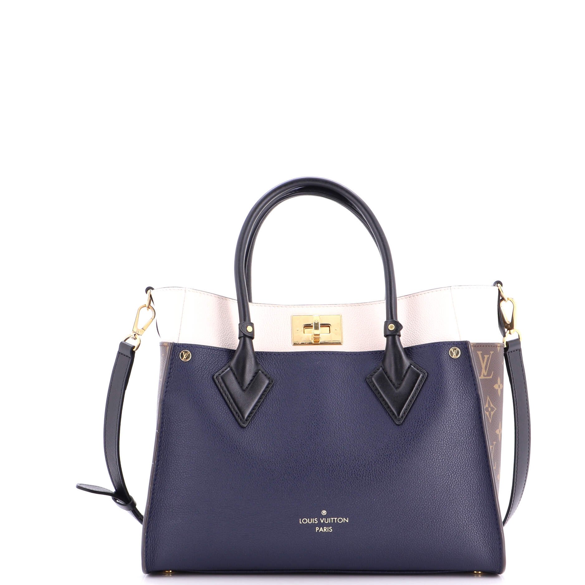 Louis Vuitton On My Side Tote Leather with Monogram Canvas MM