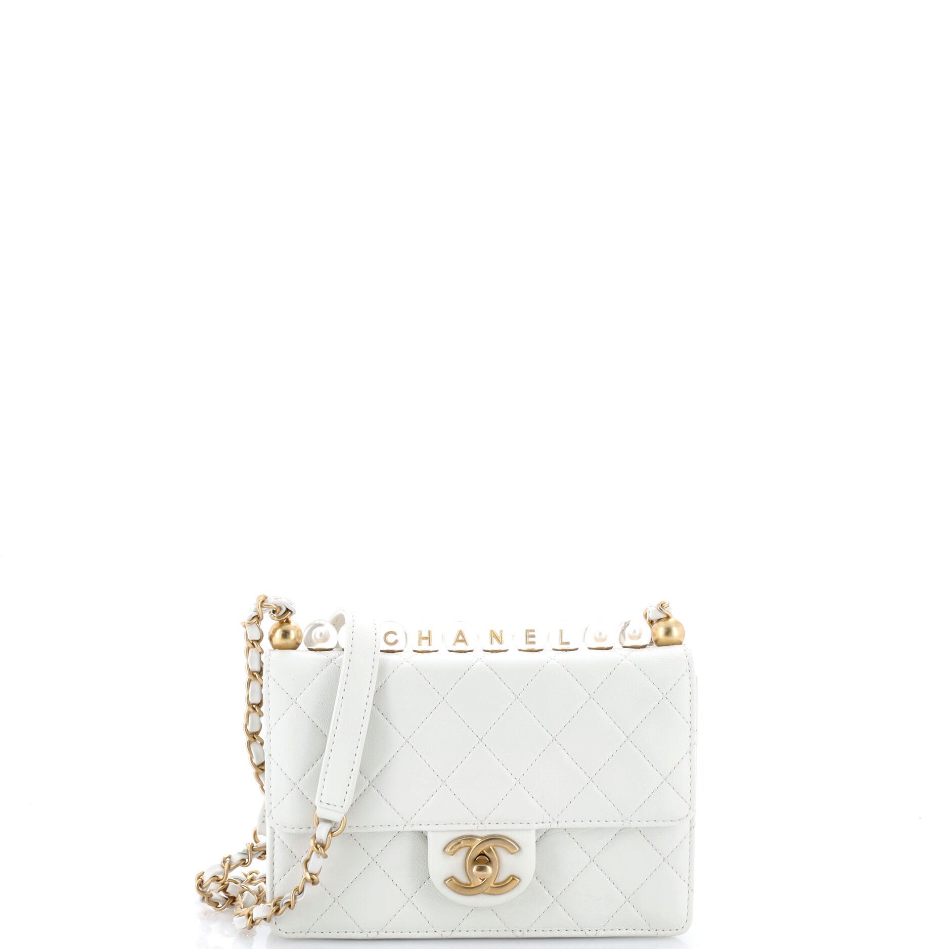 Chic Pearls Flap Bag Quilted Goatskin with Acrylic Beads Small