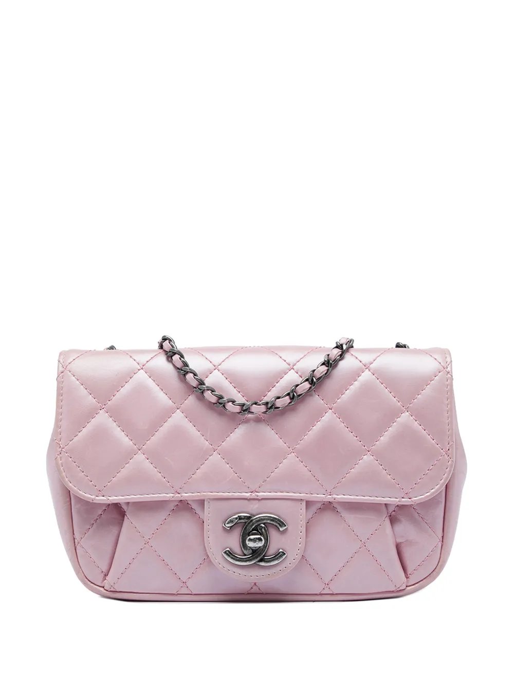 2015-2016 Mini Quilted Metallic Calfskin Coco Pleats Chain Flap crossbody bag