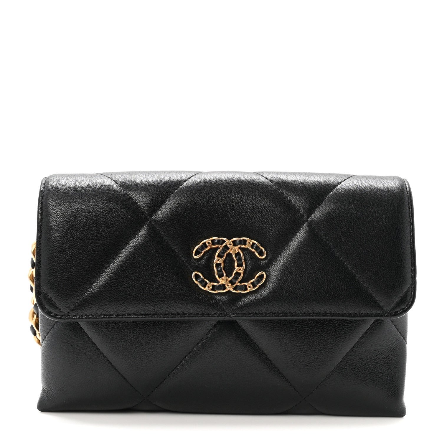 Chanel Lambskin Quilted Chanel 19 Flap Clutch Black