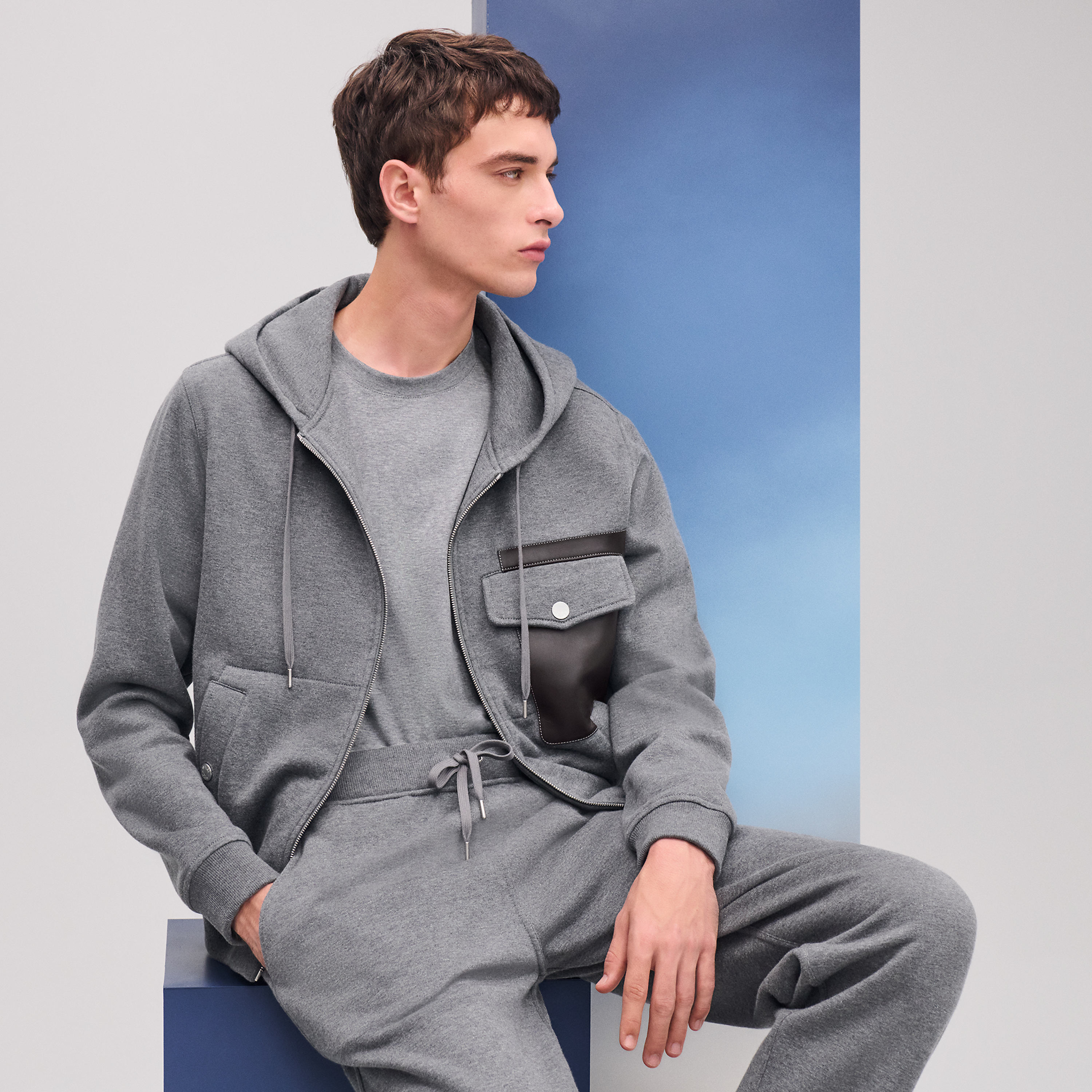 “Empreintes sellier cuir” 지퍼 후드 스웨터