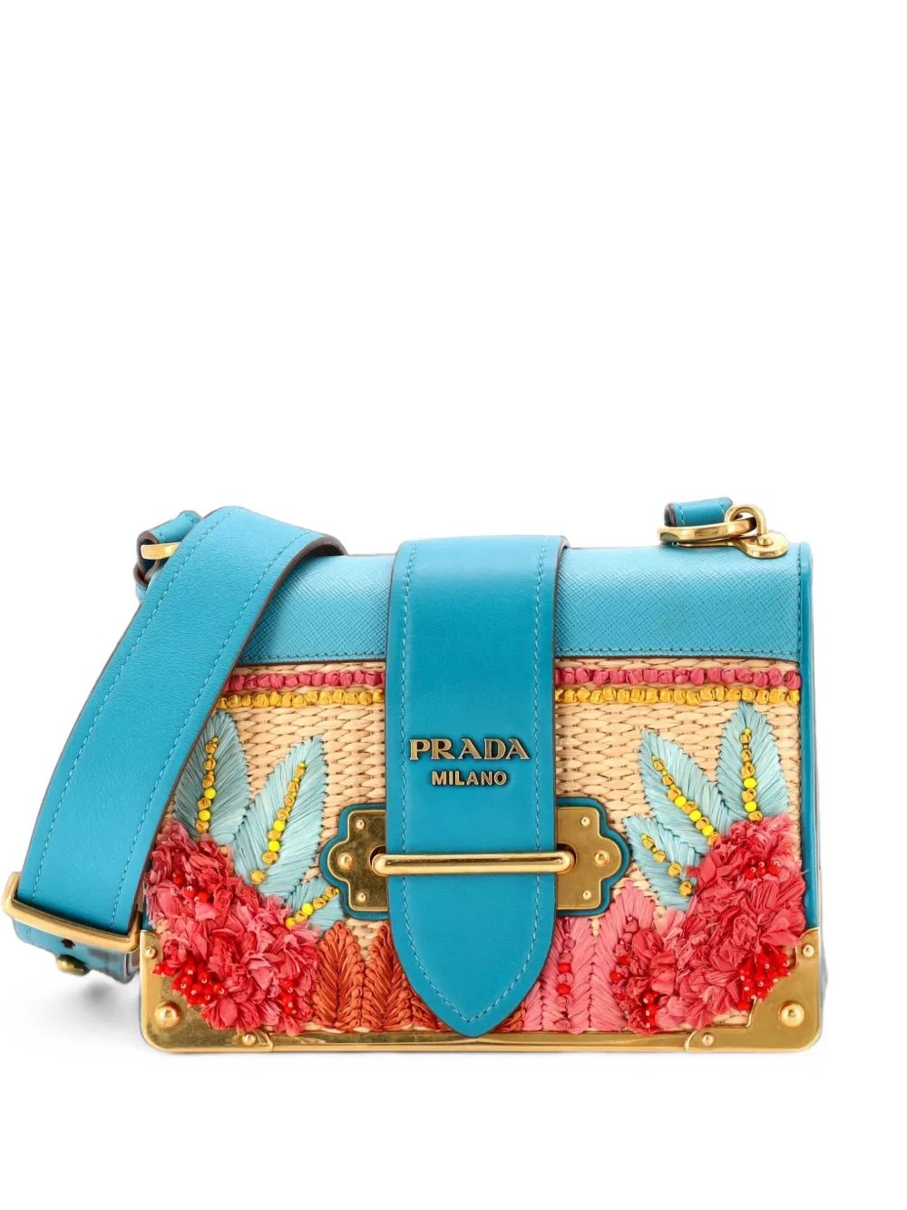 Cahier Crossbody Bag Embroidered Straw with Leather Small shoulder bag