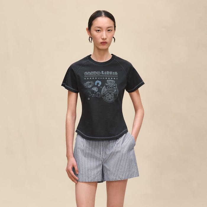 Bleu Noir Printed Micro T-shirt