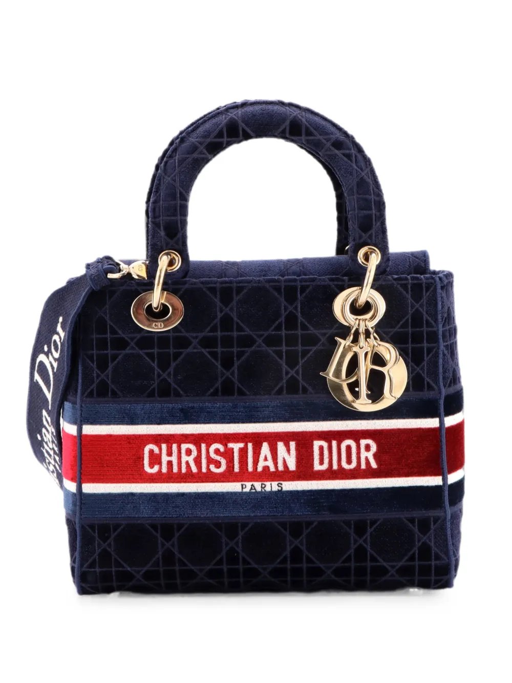 Lady D-Lite Bag Cannage Embroidered Velvet Medium tote bag
