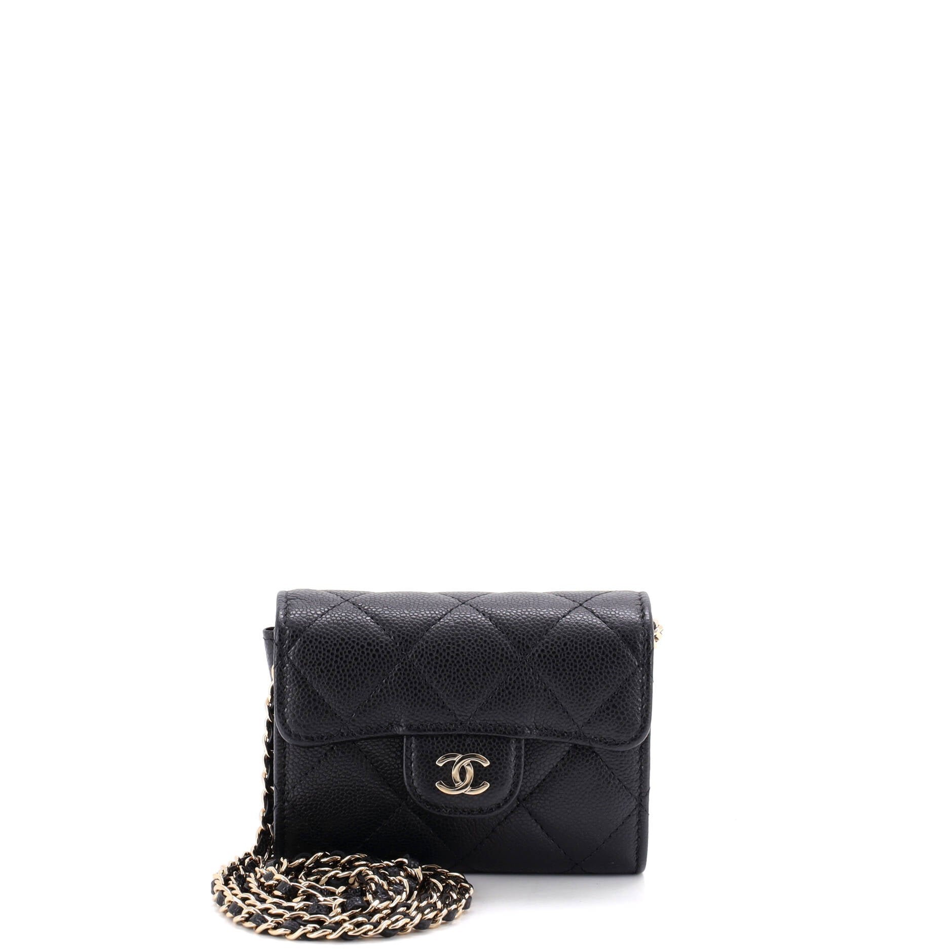 Classic Flap Card Holder on Chain Quilted Caviar Mini