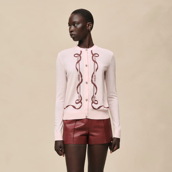 Rose Opaline "Ferronnerie" Long-sleeve Cardigan