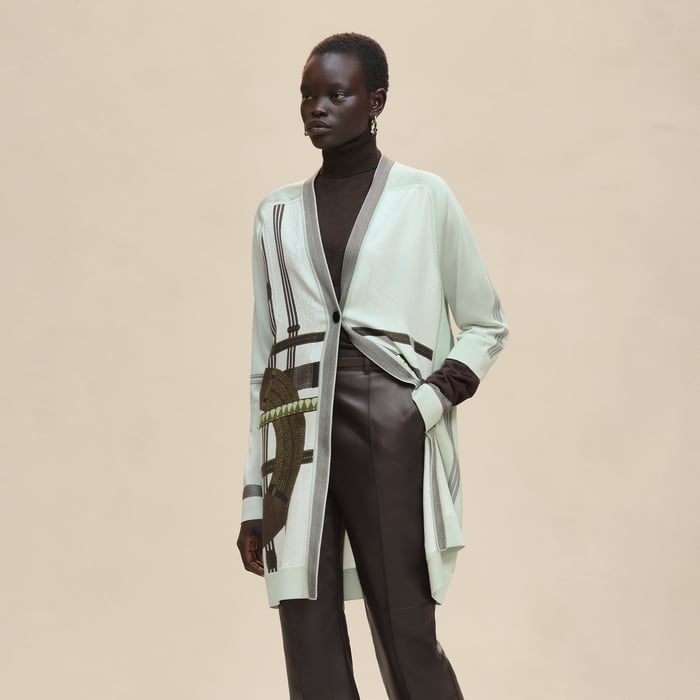 Vert Anis "Dressage Tressage" Long-sleeve Twillaine Cardigan