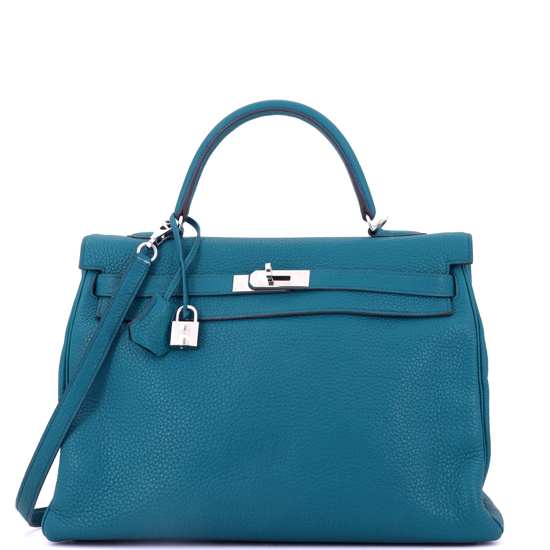 Hermes Kelly Handbag Bleu Izmir Clemence with Palladium Hardware 35