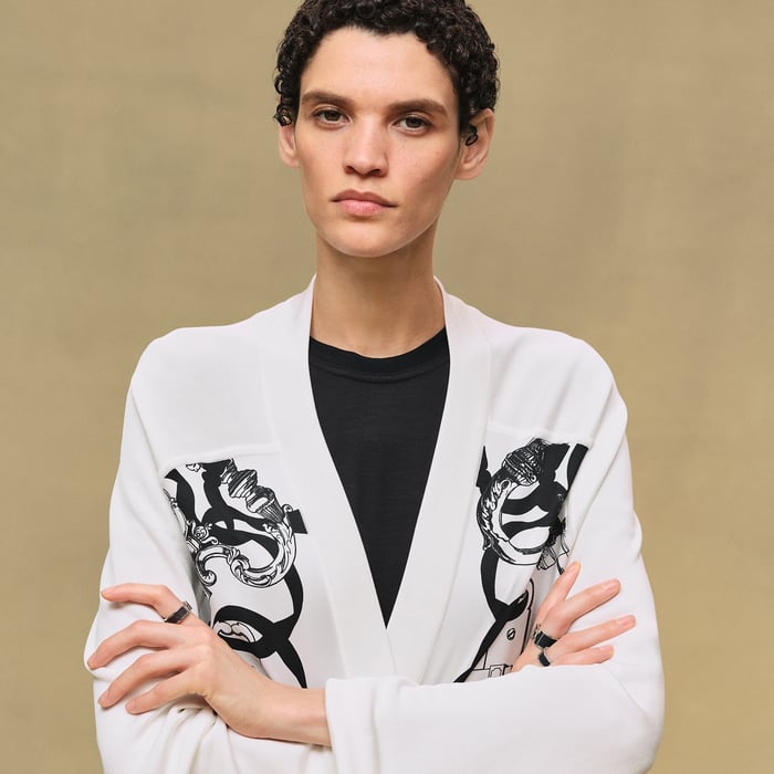 Blanc Nacre "Ferronnerie Remix" Long-sleeve Twillaine Cardigan