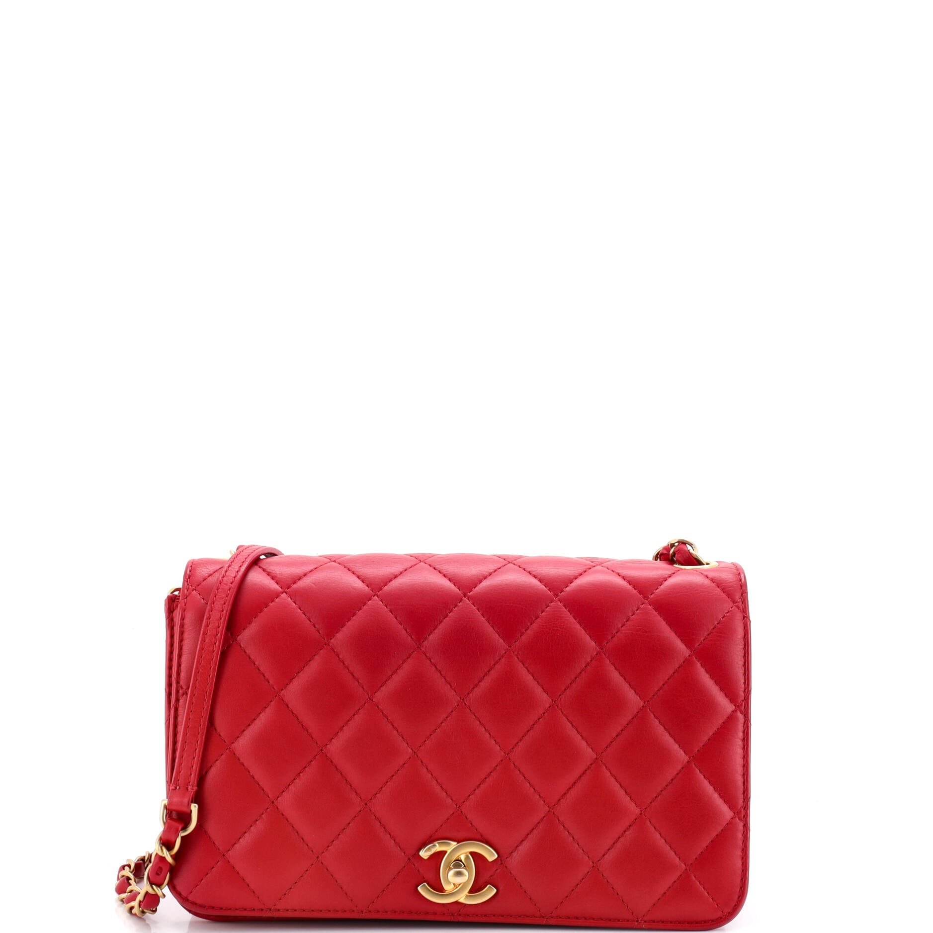 CC Side Chain Full Flap Bag Quilted Calfskin Medium
