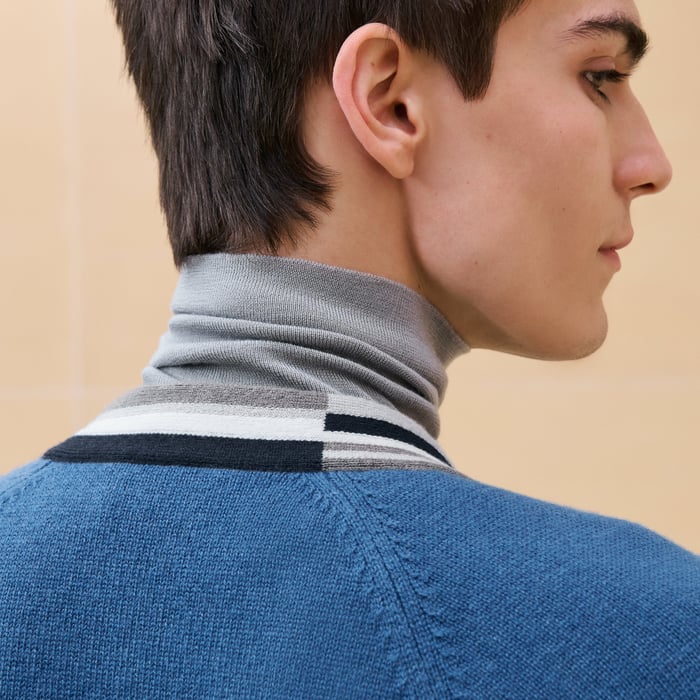 Bleu Turquin Cashmere "Rayures Asymetriques" Buttoned Cardigan