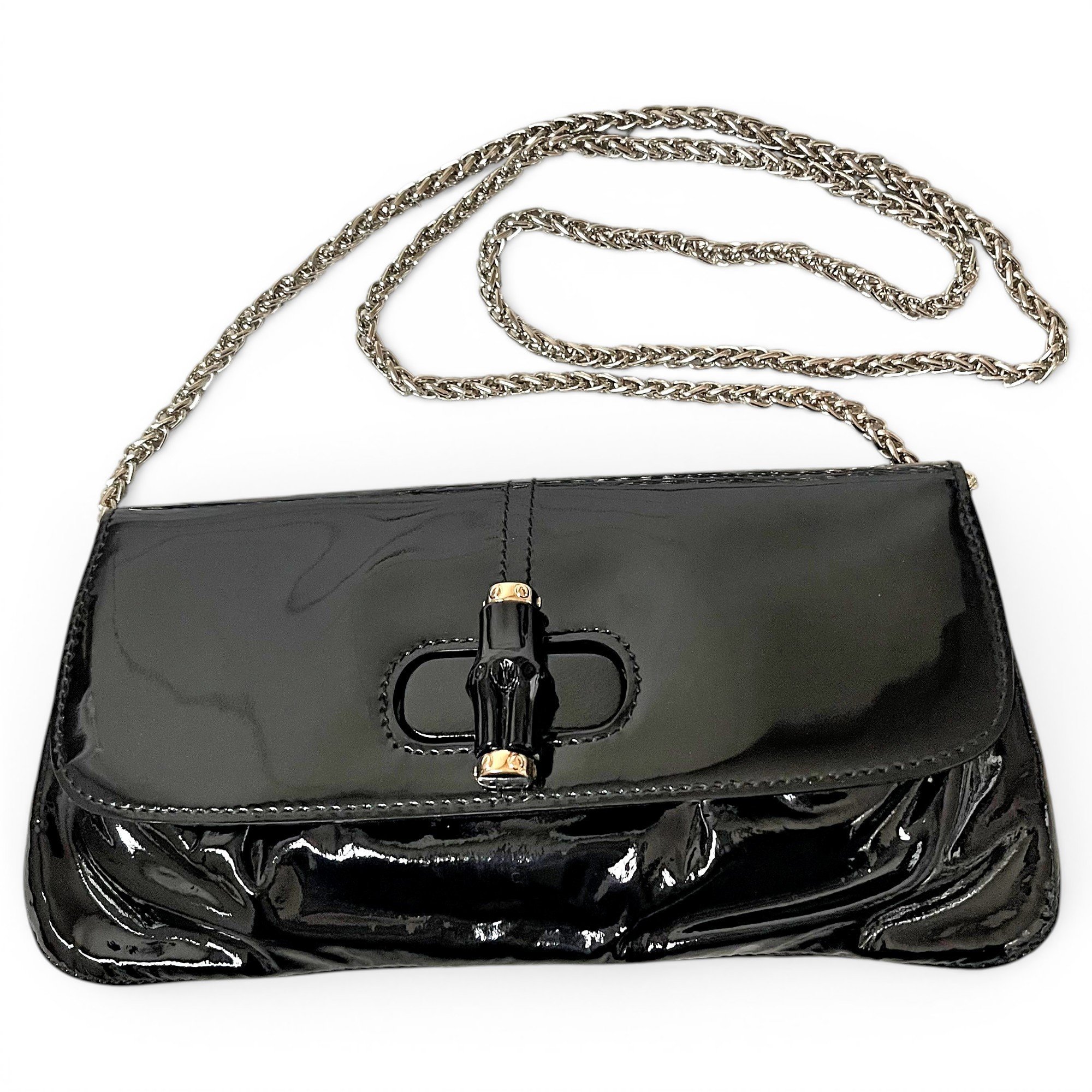 Bamboo patent leather handbag