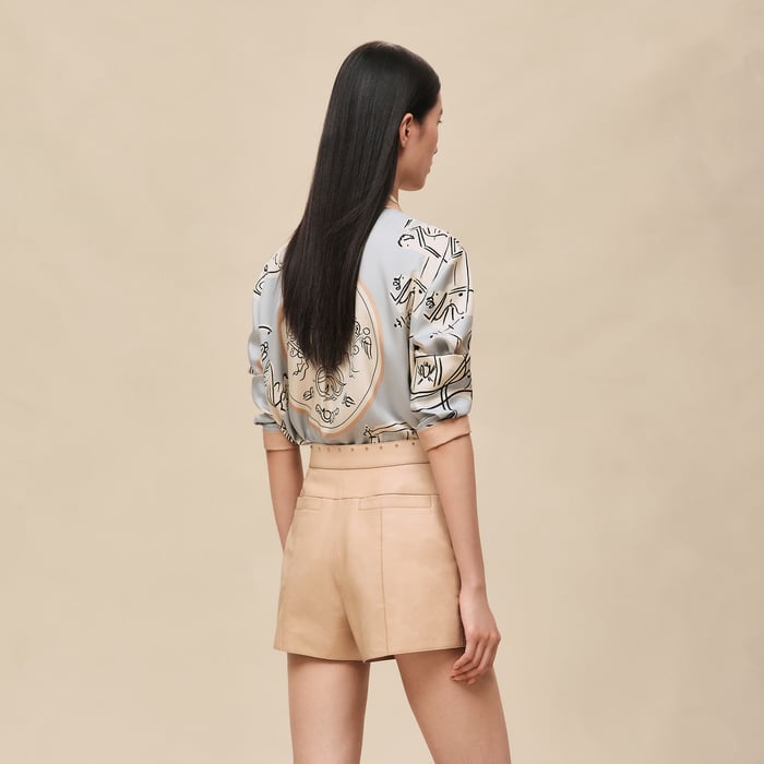 Beige Cajou Grained Goatskin Shorts